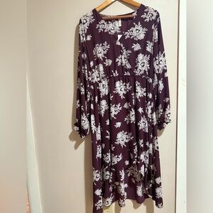 Elegant Floral High Low Dress in Burgundy and White